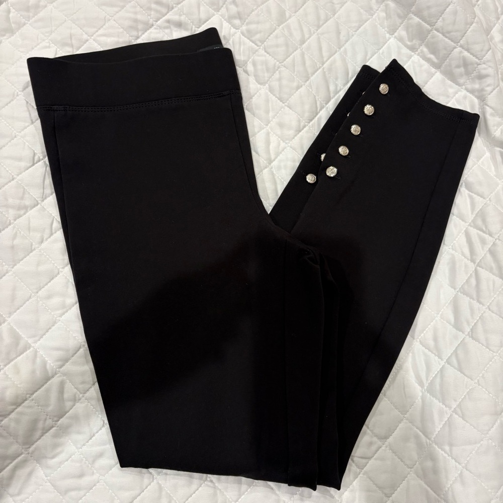 White House Black Market Elegant Black Women's Leggings with Button Detail, Med